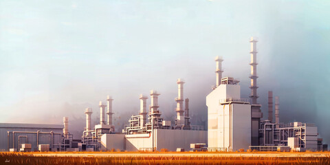 Fototapeta premium illustration digital painting of mega big factory, generative AI