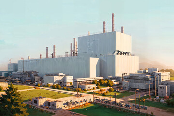 illustration digital painting of mega big factory, generative AI