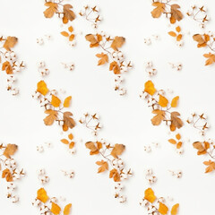 Seamless pattern with cotton flowers.