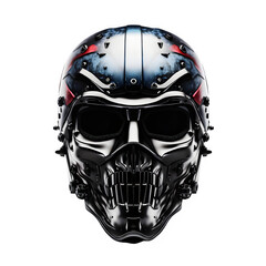 iron skull helmet isolated on transparent background ,futuristic robot helmet ,generative ai