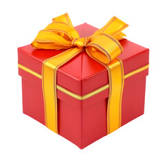 Obraz premium red gift box tied with yellow ribbon isolated on transparent background ,generative ai
