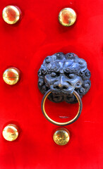 Red Door With Chinese Door Knocker