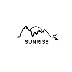 Linear image of the mountain and the sun.Vector illustration