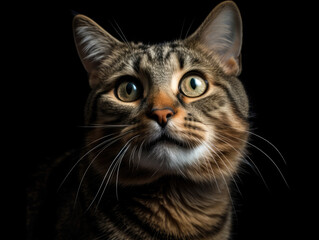 Cute tabby cat portrait and black background. Generative AI