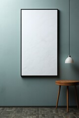 An empty picture frame mock up on a modern wall. Generative AI. 