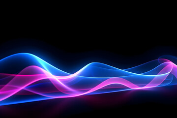 vibrant violette and blue high speed glowing light lines on black background, generative ai 