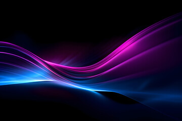 vibrant blue and violette high speed glowing light lines on black background, generative ai 