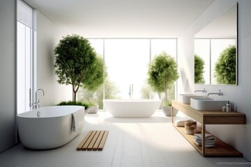 Fototapeta na wymiar Bathroom interior decorated with green plants. Modern comfortable bathroom.