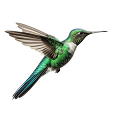 an Emerald-chinned hummingbird (Abeillia abeillei) in-flight, wings spread, a side view in a Nature-themed, photorealistic illustration in a transparent PNG, cutout, and isolated. Generative AI