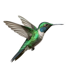 Fototapeta premium an Emerald-chinned hummingbird (Abeillia abeillei) in-flight, wings spread, a side view in a Nature-themed, photorealistic illustration in a transparent PNG, cutout, and isolated. Generative AI