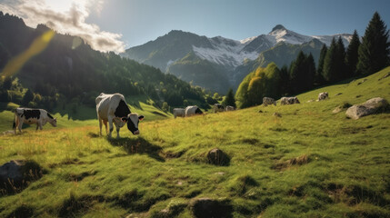 Fototapeta na wymiar Incredibly beautiful pastures Plains and mountains. Generative AI 