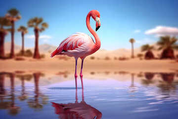 pink flamingo in water, generative ai 