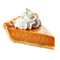 a piece of Pumpkin pie in a 3/4 view as a transparent PNG Thanksgiving-themed, photorealistic illustration. Generative ai