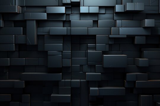 Futuristic, High Tech, dark background, with a rectangular block structure. Wall texture with a 3D rectangle tile pattern