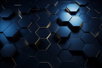 Hexagonal dark blue navy background texture placeholder, radial center space, 3d illustration, 3d rendering backdrop - obrazy, fototapety, plakaty