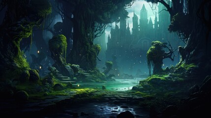 Fototapeta premium Role Playing Game Landscape with secret unknown places Artwork