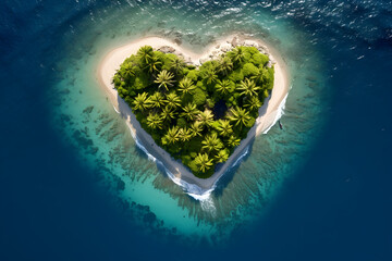 A heart shaped tropical island, generative ai