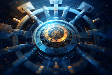 abstract fractal old clock in modern futuristic look, generative ai