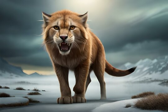 An Image of Saber Cat - An Extinct Specie of Cat Family - AI Generative