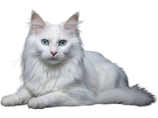 Elegant Turkish Angora Cat with Arched Back - Transparent Background
