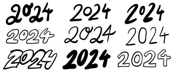 Hand lettering, brushstroke, handwritten design for a 2024 calendar, greeting card
