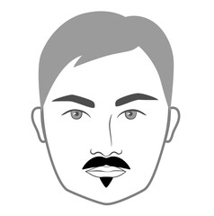 Chevron with Soul Patch Beard style men in face illustration Facial hair mustache. Vector grey black portrait male Fashion template flat barber. Stylish hairstyle isolated outline on white background.