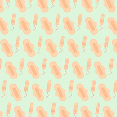 Pattern In Pastel Colors With Menstrual Pads And Tampons. Vector Illustration In Flat Style