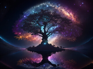 Tree of life in a dramatic environment, a fantasy land - AI Generative