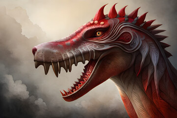 Naklejka premium Fantasy evil dragon portrait. Surreal artwork of danger dragon from medieval mythology