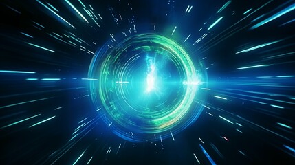 Fototapeta premium abstract futuristic background portal tunnel with pink blue and green glowing neon moving high speed wave lines and glare lights. Data transfer concept Science style wallpaper 
