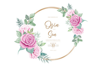 watercolor rose floral wreath with golden circle