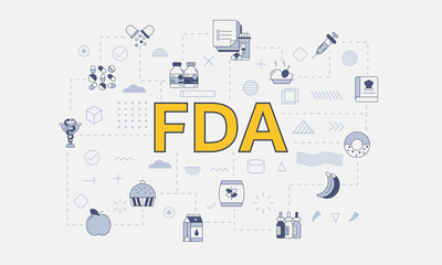 fda food and drug administration concept with icon set with big word or text on center