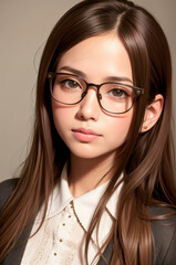 Fototapeta premium A portrait of a beautiful woman wearing glasses on a clean background, Generative AI