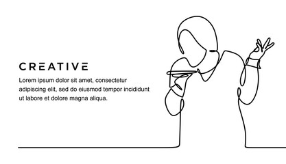 continuous line drawing of young woman holding the phone in an aggressive manner