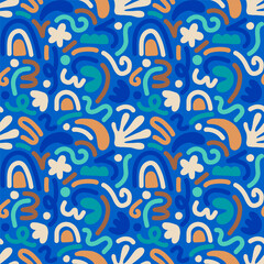 Hand drawn contemporary art collage with abstract shapes. Vector seamless pattern with Scandinavian cut out elements.