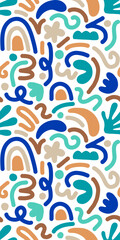 Hand drawn contemporary art collage with abstract shapes. Vector seamless pattern with Scandinavian cut out elements.