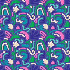 Hand drawn contemporary art collage with abstract shapes. Vector seamless pattern with Scandinavian cut out elements.