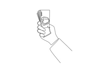 Continuous one line drawing hands holding different objects concept. Single line draw design vector graphic illustration.