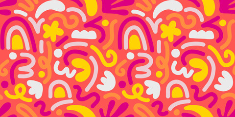 Hand drawn contemporary art collage with multicolor abstract shapes. Vector seamless pattern with modern Scandinavian design elements.