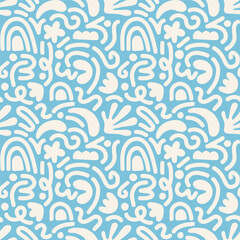 Hand drawn contemporary art collage with abstract shapes. Vector seamless pattern with Scandinavian cut out elements.