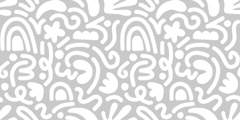 Hand drawn contemporary art collage with abstract shapes. Vector seamless pattern with Scandinavian cut out elements.