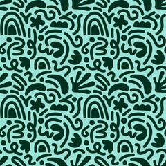 Hand drawn contemporary art collage with abstract shapes. Vector seamless pattern with Scandinavian cut out elements.