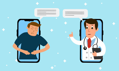 The client and doctor have an appointment online on the phone in vector illustration 