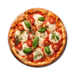 Foto auf Glas Top view of Margherita Italian pizza over transparent background © Pajaros Volando