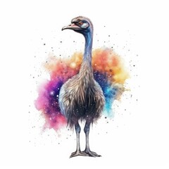 Colorful Ostrich on a watercolor background