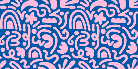 Hand drawn contemporary art collage with abstract shapes. Vector seamless pattern with Scandinavian cut out elements.