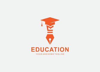 pencil and graduation cap logo vector. Education logo template design concept