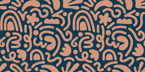 Hand drawn contemporary art collage with abstract shapes. Vector seamless pattern with Scandinavian cut out elements.