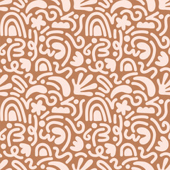 Hand drawn contemporary art collage with abstract shapes. Vector seamless pattern with Scandinavian cut out elements.