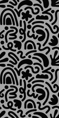 Hand drawn contemporary art collage with black and gray abstract shapes. Vector seamless pattern with Scandinavian cut out elements.